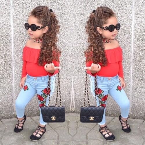 New Girls Clothes Fashion Summer Children Girls Clothing Sets Cotton Tops + Leggings Jean Cool Baby Kids 2Pcs Suits