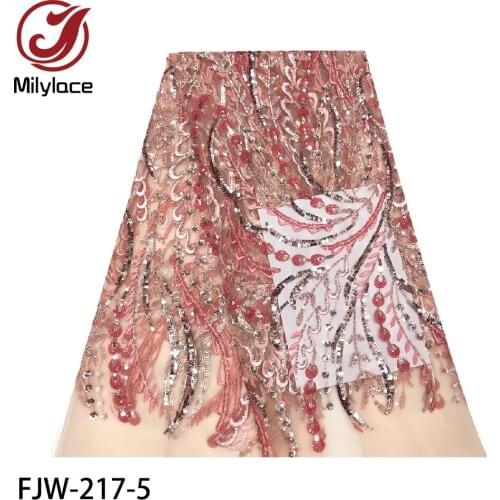 2020 High Quality Embroidered French Tulle Lace Fabric with Sequins Nigerian Lace Fabric for Sewing Dress 5 Yards FJW-217