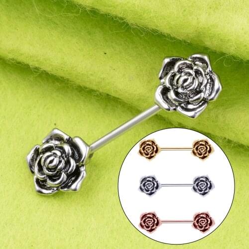 Retro 3pcs Steel Rose Flower Nipple Piercing Shield, Body Jewelry, Nipple Barbell Nipplerings Women Ladies Beauty Gifts For girl