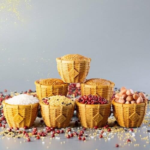 4CM Chinese Village Harvest Rice Cereals Box Creative Collection Toy Wooden Sculpture Chinese Feng Shui Lucky Home Decoration