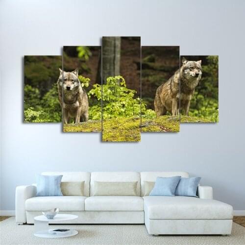 Embelish 5 Panels Forest Nature Wolves Animals Wall Posters For Living Room HD Print Canvas Painting Home Decor Modular Pictures
