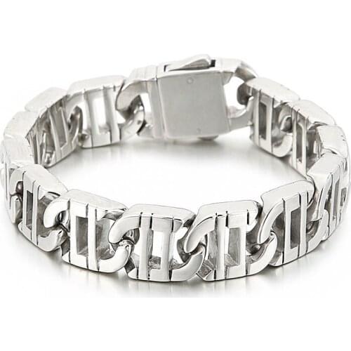 15mm Punk Rock Silver Color Hollow Men Bracelet Bangle Hiphop Stainless Steel Vintage Viking Biker Wrist Band Jewelry
