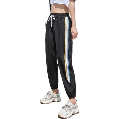 Plus Running Pants Women High Waist Lace-up Sweatpants Casual Loose Sport Pants Black Trousers White Slacks Gym Workout Wear