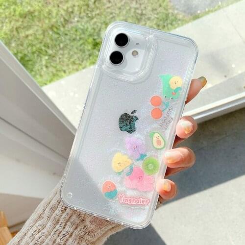 Dynamic Quicksand Cover for Iphone 12 11 Pro Max Liquid Hard Phone Shell for Iphone SE 2020 7 8 Plus X XR XS Cute Avocado Case