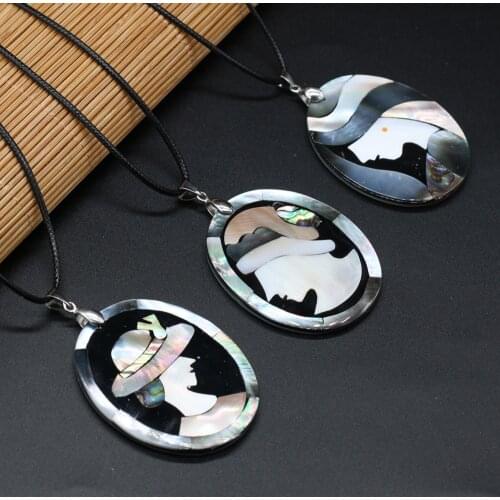 Natural Shell Lady Head Pendant Alloy Seashells Girl Necklace Fashion Charms Leather Rope Necklaces Jewelry Banquet Weddings