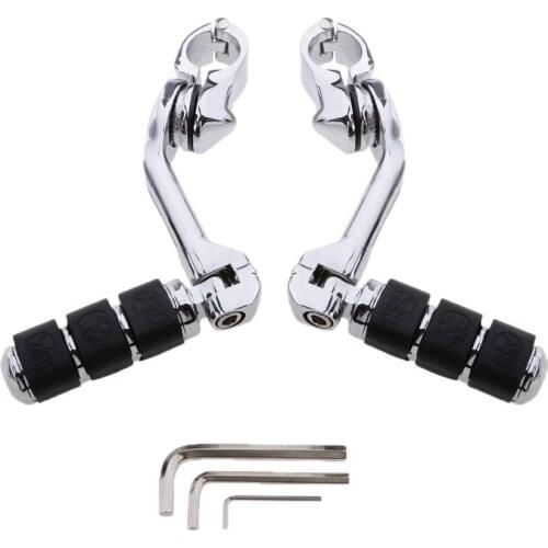 Chrome 32mm Long Angled Adjustable Highway Foot Pegs Mount Fits For Harley