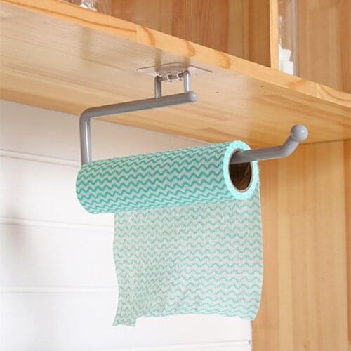 Kitchen Self-adhesive Towel Holder Toilet Paper Holder Bathroom Accessories Cabinet Paper Roll Shelf Tissue Storage Hanger 1pcs
