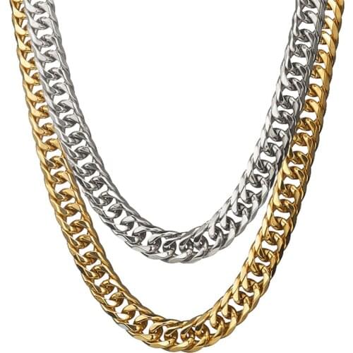 Hip Hop Fashion Choker Yellow/White Gold Stainless Steel Heavy Curb Cuban Link Miami Chain Mens Rapper Necklace Jewelry