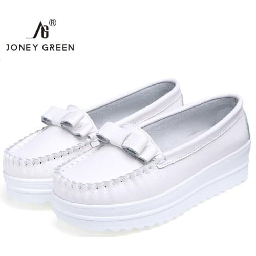 Flat Platform Bowknot Women Autumn Moccasins Slip On Tassels Genuine Leather Casual Loafers Comfortable Shoes Zapatos de mujer