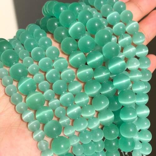 Mint Green Cat Eye Beads Natural Moonstone Opal Round Loose Glass Beads for Jewelry Making DIY Bracelet Necklace 15" 4 6 8 10mm