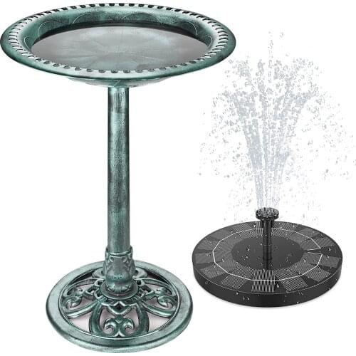AISITIN Solar Fountain Bird Bath Set, Antique Outdoor Garden Bird Bath Copper with 2.5W Solar Fountain, Used in Gardens, Ponds