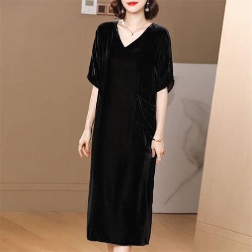 Women New 2020 Autumn Half Sleeve Velvet Straight Dress Winter Office Lady Party Dresses 10 Colors Large Size M-6XL 7XL