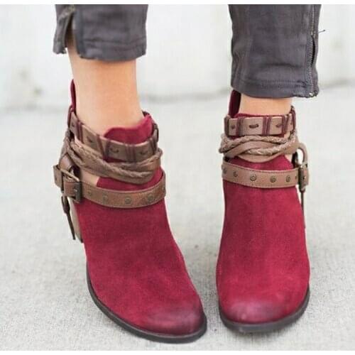 Autumn Winter Women Ankle Boots Casual Ladies Shoes Martin Boots Suede Leather Buckle Boots High Heeled Zipper Snow Boot
