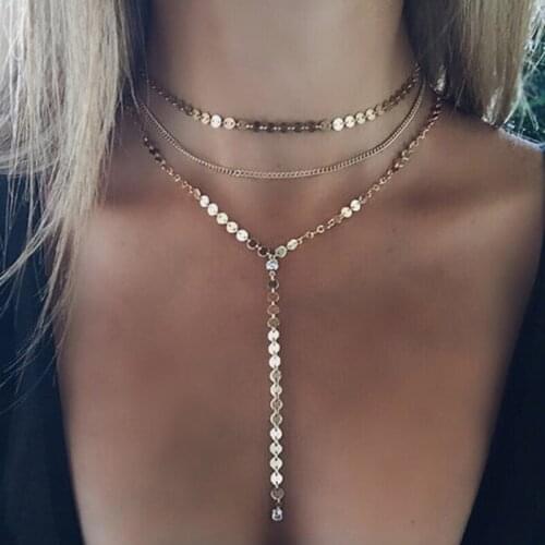 Sexy Lady Crystal Multi-layers Chain Pendant Necklaces Gold Color Chain Y Shape Chokers Necklace for Women Party Jewelry 2017