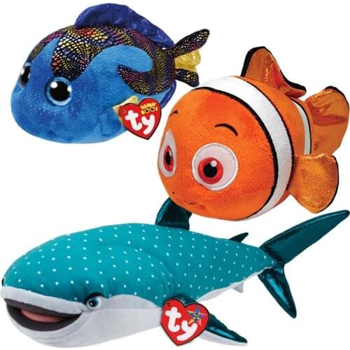 15CM Ty Big Eyes Beanie Plush Stuffed Series Shark Whale Animal Swordfish Collection Doll Clown Fish Birthday Christmas Gift