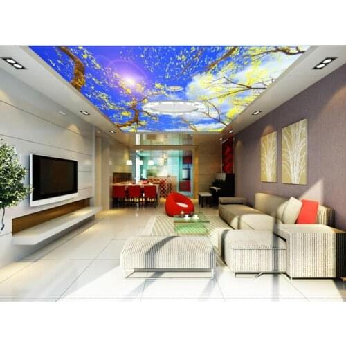 Custom 3D Photo Wallpaper ceilings Dreamy beautiful blue sky and white clouds under the ceiling