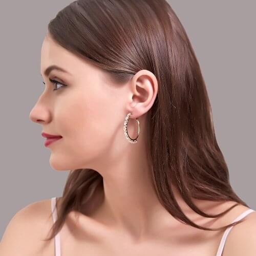 Golden Silver Plated Crystal Roundness Simple Hollow Geometry Circles Piercing Alloy Hoop Earrings for Women