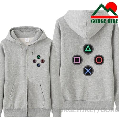 PS Logo Play Station Controller Sign PS2 PS3 Gamer Hoodies Mens Fashion Fleece Zipper Jackets Cardigans Hooded Sweatshirts Coats