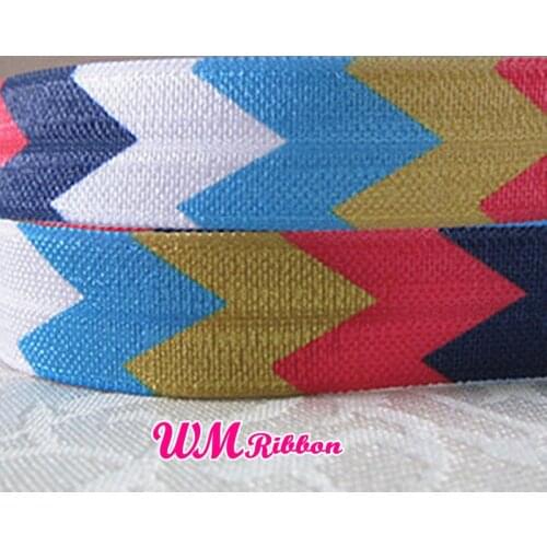 Q&N ribbon wholesale/OEM 5/8inch 16mm 131227 colorful chevron design printed folded over elastic FOE for hair tie