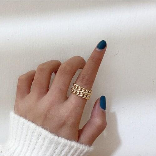 Normcore Matte Gold Silver Adjustable Double Layer Braided Chain Index Rings for Girl Womens Minimalist Ring Jewelry