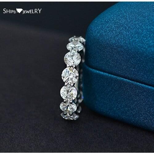 Shipei 925 Sterling Silver Round Cut Created Moissanite Gemstone Wedding Band Drill Row Ring For Women Fine Jewelry Wholesale