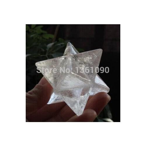 Xd j00407 Clear Natural QUARTZ CRYSTAL Merkaba Star Carved Healing 4cmx4cm