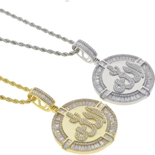 18" Rope Chain Allah Pendant Necklace For Women Micro Pave 5A Cubic Zirconia Geometric Round Coin Rock Punk Women Jewelry