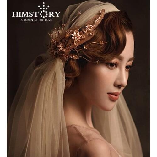 Gold Flower Leaves Wedding Prom Headpiece Vintage Pearl Rhinestones Baroque Designs Bridal Hair Jewelry Hairpin Hair Accessory