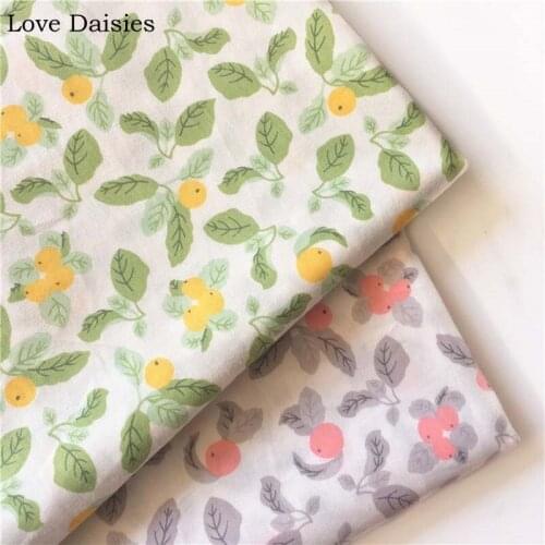 100% Cotton Twill Fruit WHITE Green Gray Leaves Pink Yellow Berry Fabric for Bedding Cushion Apparel Dress Decor Patchwork Quilt