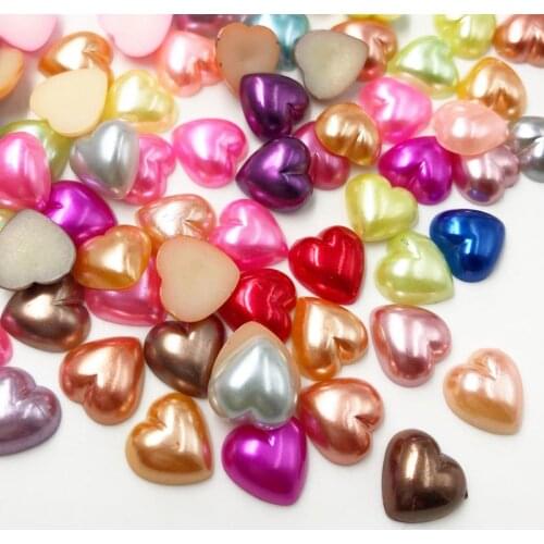 12MM 100pcs Resin Mix Color Heart Style Pearl Beads Flatback Buttons DIY Scrapbooking Appliques