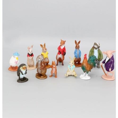 12pcs/set Cartoon Animal Rabbit Cock 4-6.5cm Kids Toys Bunny Home Decoration Birthday Gift