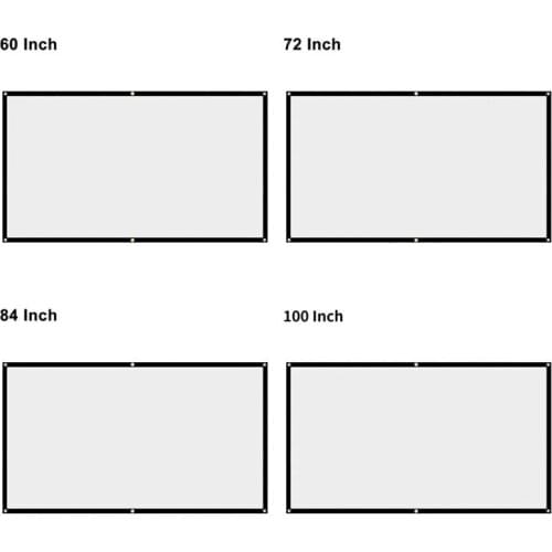 16:9 No Crease Foldable Projection Screen Portable White Projector Curtain 60/72/84/100 Inch for Home Theater Outdoor/Indoor Use