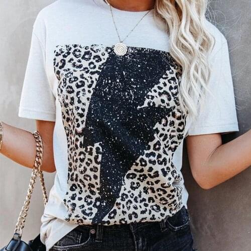 2021 Fashion Women T-Shirt Casual Round Neck Lightning Printed Female Pullover T-Shirt Classic Solid Short Sleeve Lady T-Shirt