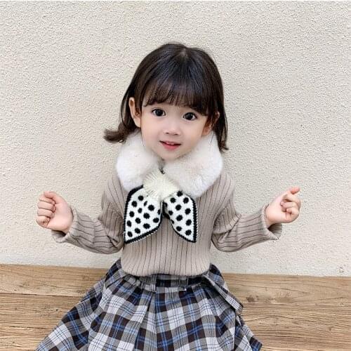 2021 Fashion Baby Girl Kids Scarf Warm Winter Knitted Fur Collar Scarf Princess Patchwork Polka Dot Cross Children Girls Scarves