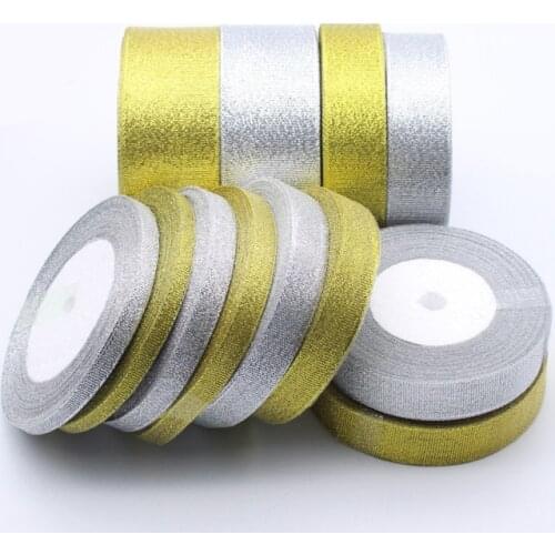 25Yards Gold and silver Satin Ribbon grosgrain ribbons DIY Bow Craft Decor for Gift Wrap Wedding Party Decor Scrapbooking Supply
