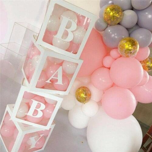 4 Pieces / Set Of Baby Party Letters Decorative Balloon Box Transparent Cardboard Box Gift Box Boy Girl Baby Bride