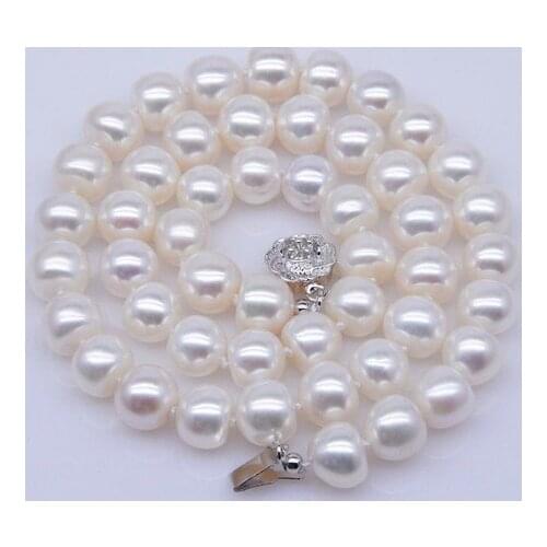 9-10MM Big Size White Color Natural Freshwater Pearl Necklace Fashion Jewelry for Young Beautiful Lady, 30pcs/lot+Free Shipping