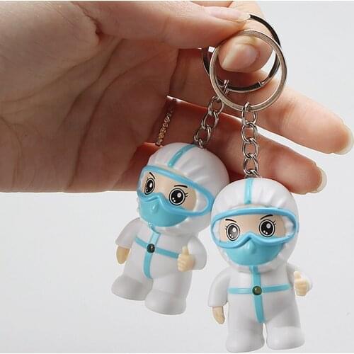 White Angel Keychain Cartoon Nurse Doctor Keyring Pendant Flashlight LED with Hook Thanksgiving Present Toy Gift Portable Torch