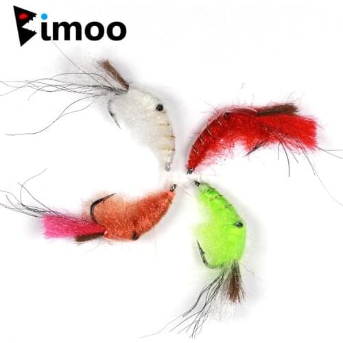 Bimoo 4PCS #4 Small Shrimp Flies Saltwater Freshwater Shrimp Nymph Fly Fishing Trout Bait Fish Lure