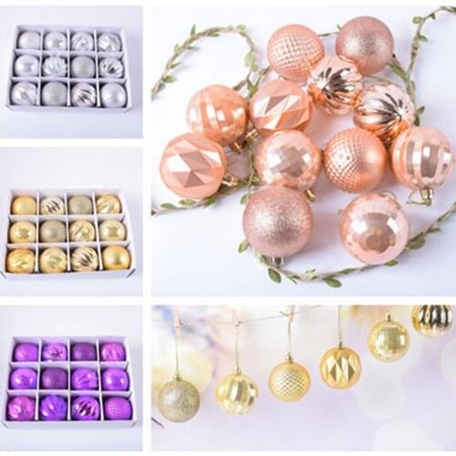 12Pcs 6cm Glitter Christmas Tree Ball Baubles Colorful Xmas Tree Decorative Ball Hanging Pendant Home Ornaments New Year Gift