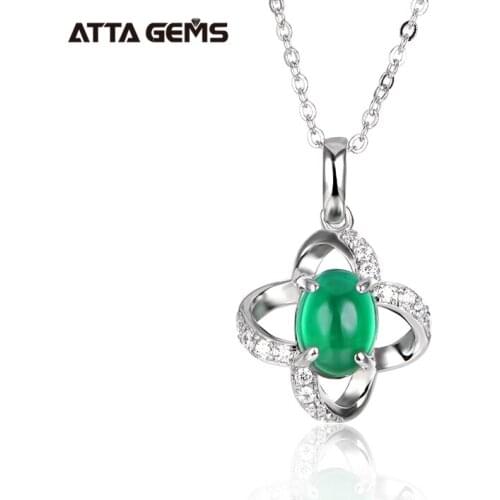 Solid 100% 925 Sterling Silver 1.0ct Emerald Gemstone Pendant Necklaces for Women Anniversary Fine Jewelry