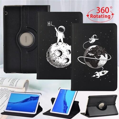 Tablet Case Cover for Huawei MediaPad T3 10 9.6"/MediaPad T5 10 10.1" 360 Degree Rotating Folio Stand PU Leather Sleeve Skin