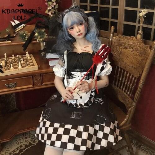 Black White Plaid Women Halloween Costumes Suit Lolita Girls Cosplay Set Maid Clothing Teens Circus Clown Tea Party Female New