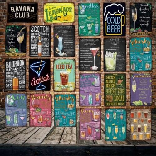 [ DecorMan ] Brandy Whiskey ICED TEA COCKTAIL VODCA RUM PROSECCO COLD BEER Custom Mural Paintings Bar Wall Plaque Decor LT-2033