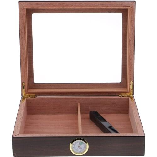 Spanish Cedar Wooden Cigar Humidor 20 Cigars Box Holder Cigar Case with Humidity Gauge Humidifier Cigar Holder Case