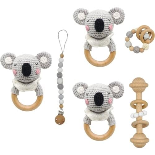 Baby Pacifier Clip Dummy Chain Holder Wooden Teething Bracelet Crochet Toy Rattle Soother Molar Infants Teether Newborn Shower G
