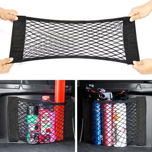 4 Size Car Back Rear Trunk Seat Elastic String Net Magic Sticker Mesh Storage Bag Pocket Cage Auto Organizer Seat Back Bag
