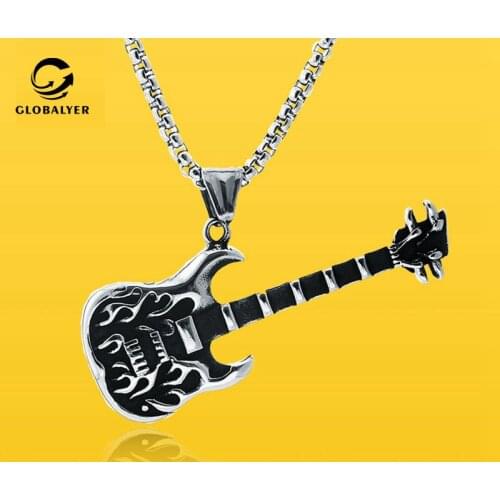 European and American explosion style Electronic syllable Hip Hop stainless steel pendant Flame rock guitar Titanium steel 509