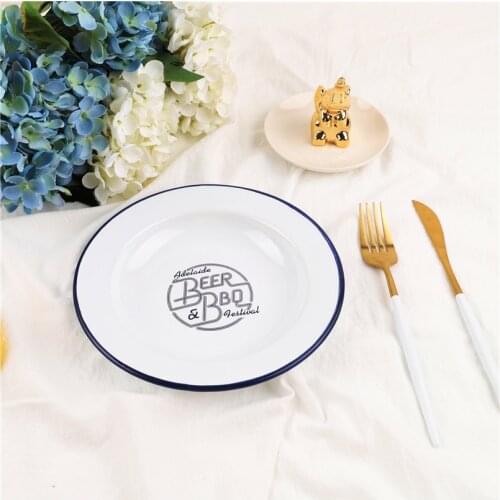 20cm Retro French Plate Dish Thick Fruit Plate Household Baked Rice Plate Enamel Dish