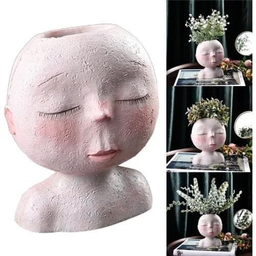 Female Head Design Succulents Plant Pot with Drainage Hole, Cactus Planter Indoor Outdoor Resin Planter, Cute Plants Flower Pot